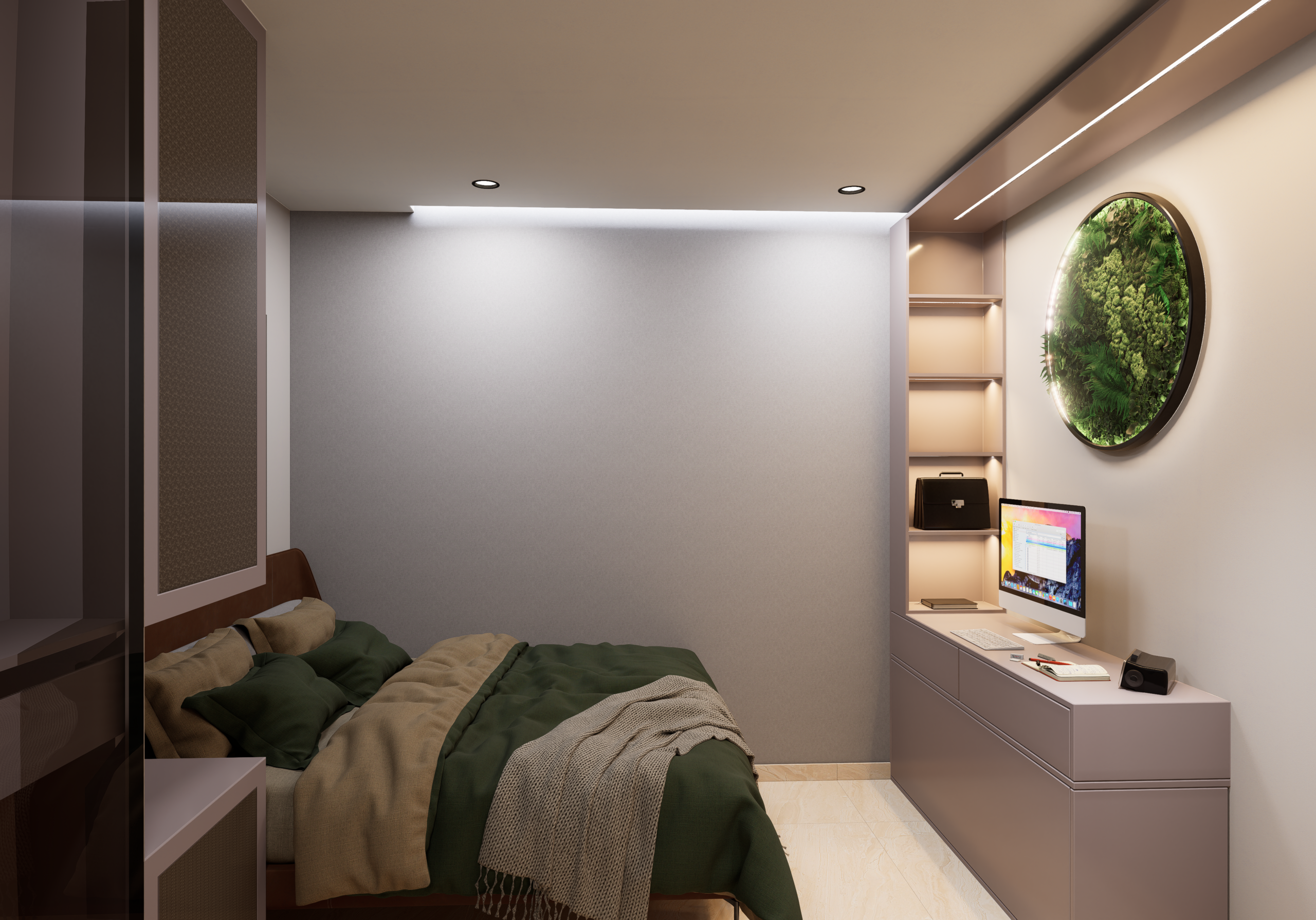 bedroom interior with lights